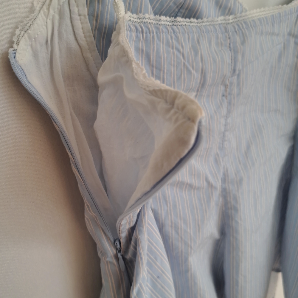 Zara Blue White Pinstripe Corset‎ Peplum Top Lace Trim Sweetheart Camisole XL - Picture 8 of 9